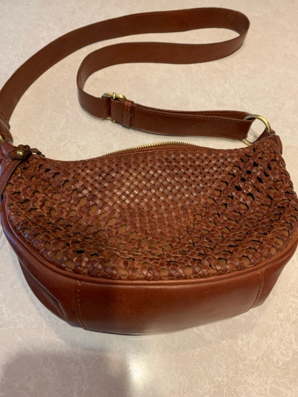 Hobo Woven Leather Crossbody Bag - Brown